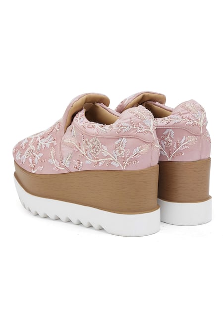 Anaar Pink Jam Floral Embroidered Wedge Sneakers at Aza Fashions Anaar_Pink Jam Floral Embroidered Wedge Sneakers _at_Aza_Fashions