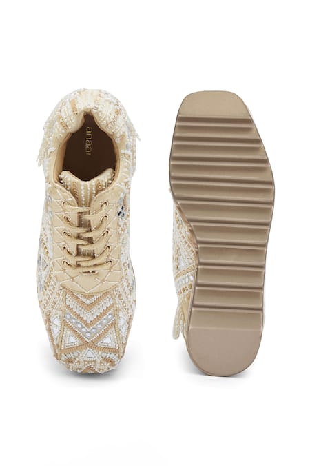 Shop Anaar Off White Jashn Embellished Wedge Sneakers at Aza Fashions Shop_Anaar_Off White Jashn Embellished Wedge Sneakers _at_Aza_Fashions