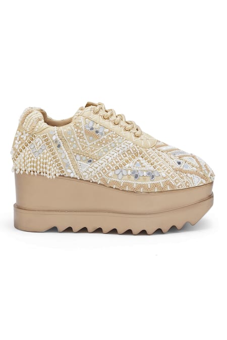 Buy Anaar Off White Jashn Embellished Wedge Sneakers Online at Aza Fashions Buy_Anaar_Off White Jashn Embellished Wedge Sneakers _Online_at_Aza_Fashions