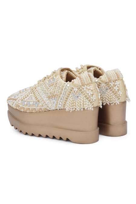 Anaar Off White Jashn Embellished Wedge Sneakers at Aza Fashions Anaar_Off White Jashn Embellished Wedge Sneakers _at_Aza_Fashions