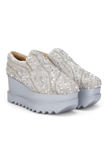 Anaar Kaju Katli Embroidered Wedge Sneakers 