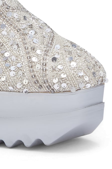 Shop_Anaar_Silver Kaju Katli Embroidered Wedge Sneakers _Online_at_Aza_Fashions
