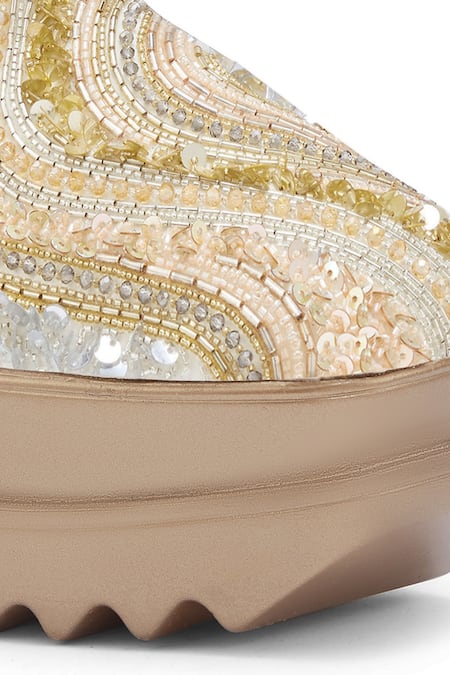 Shop_Anaar_Gold Embroidery Electric Feel Wedge Sneakers_Online_at_Aza_Fashions