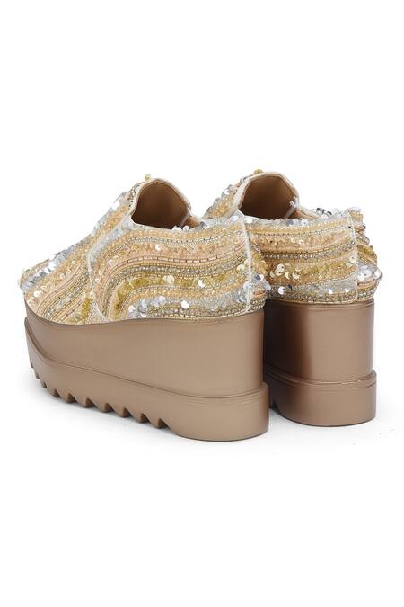 Anaar_Gold Embroidery Electric Feel Wedge Sneakers_at_Aza_Fashions