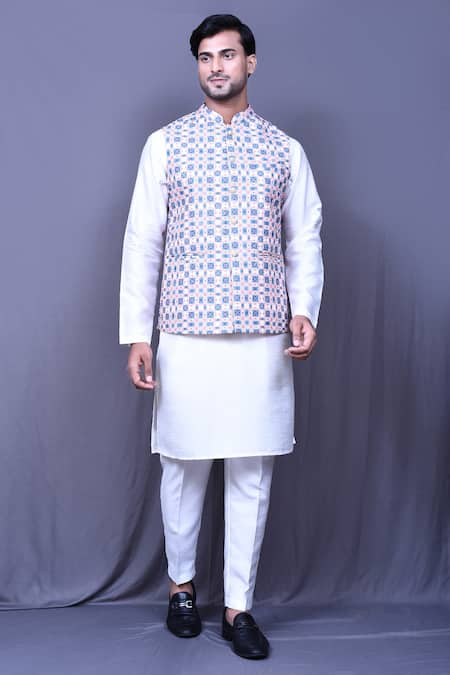 Arihant Rai Sinha Orange Cotton Print Blossom Motif Embroidered Bundi 