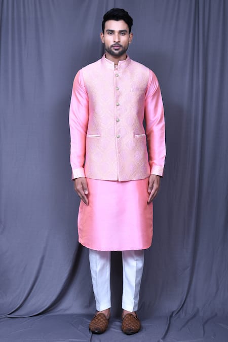 Arihant Rai Sinha_Pink Jacquard Embroidery Bloom Emboss Art Bundi_Online_at_Aza_Fashions