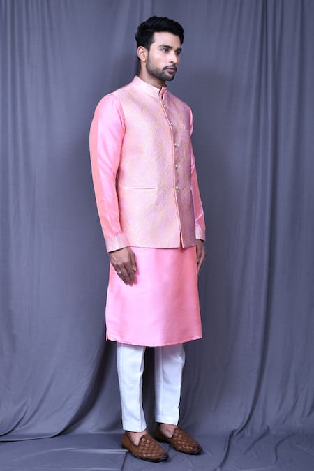 Arihant Rai Sinha_Pink Jacquard Embroidery Bloom Emboss Art Bundi_at_Aza_Fashions