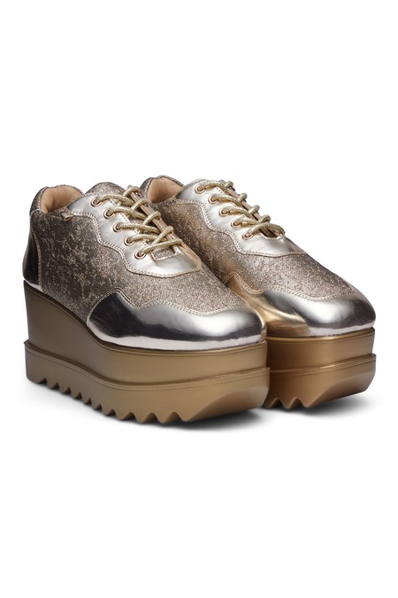 Anaar Gold Metallic Mela Wedge Sneakers 