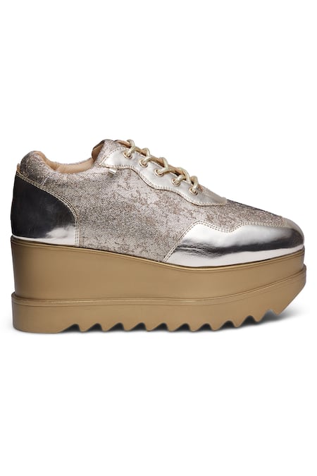 Buy_Anaar_Gold Metallic Mela Wedge Sneakers _Online_at_Aza_Fashions
