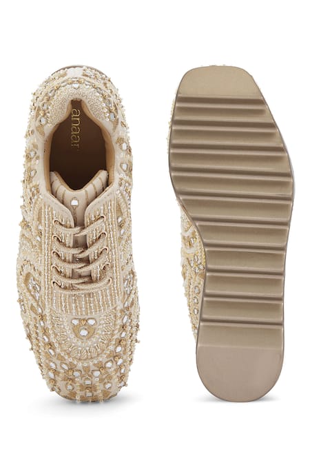 Shop Anaar Off White Sharara Embroidered Wedge Sneakers at Aza Fashions Shop_Anaar_Off White Sharara Embroidered Wedge Sneakers _at_Aza_Fashions