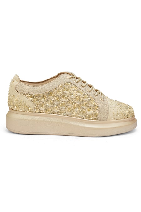 Buy_Anaar_Gold Phooljhadi Embroidered Sneakers _Online_at_Aza_Fashions