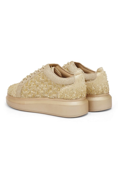 Anaar_Gold Phooljhadi Embroidered Sneakers _at_Aza_Fashions
