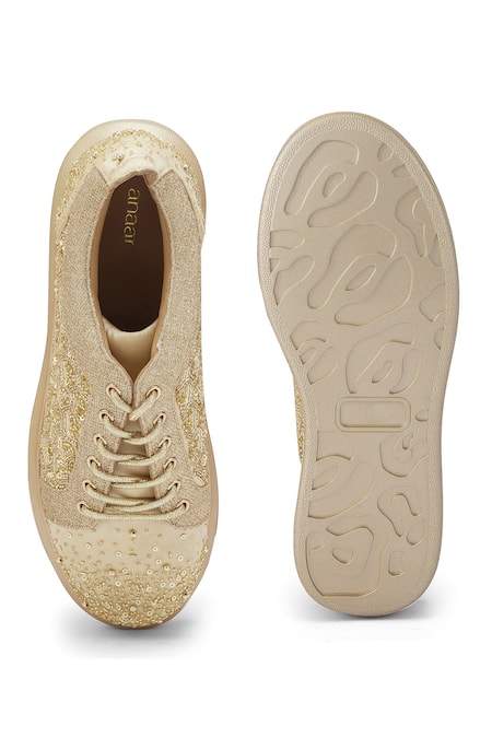 Shop_Anaar_Gold Phooljhadi Embroidered Sneakers _at_Aza_Fashions