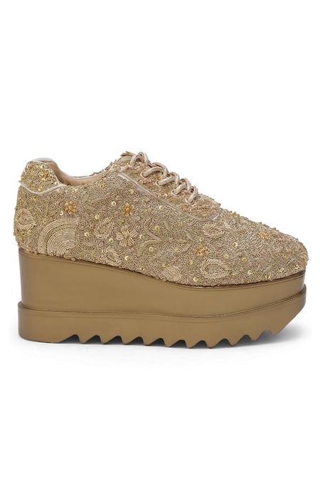 Buy_Anaar_Gold Embroidery Kintsugi Wedge Sneakers _Online_at_Aza_Fashions