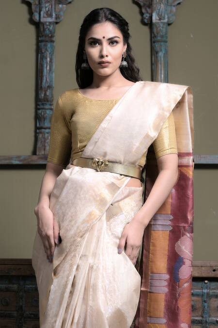 Dusala Multi Color Gingham Chamunda Figurine Woven Saree With Running Blouse Online at Aza Fashions Dusala_Multi Color Gingham Chamunda Figurine Woven Saree With Running Blouse _Online_at_Aza_Fashions