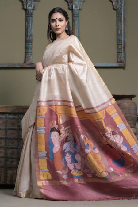 Buy Dusala Multi Color Gingham Chamunda Figurine Woven Saree With Running Blouse Buy_Dusala_Multi Color Gingham Chamunda Figurine Woven Saree With Running Blouse