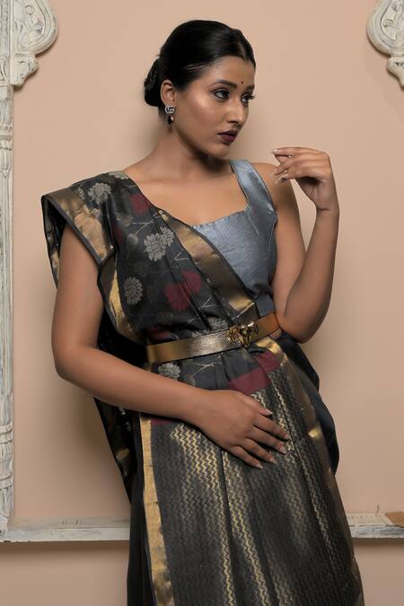 Dusala Multi Color Spandex Muktakesha Floral Jaal Woven Saree With Running Blouse Online at Aza Fashions Dusala_Multi Color Spandex Muktakesha Floral Jaal Woven Saree With Running Blouse _Online_at_Aza_Fashions