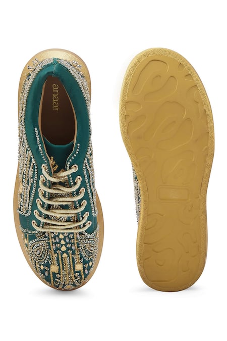 Shop Anaar Green Madam Martini Embellished Sneakers at Aza Fashions Shop_Anaar_Green Madam Martini Embellished Sneakers _at_Aza_Fashions