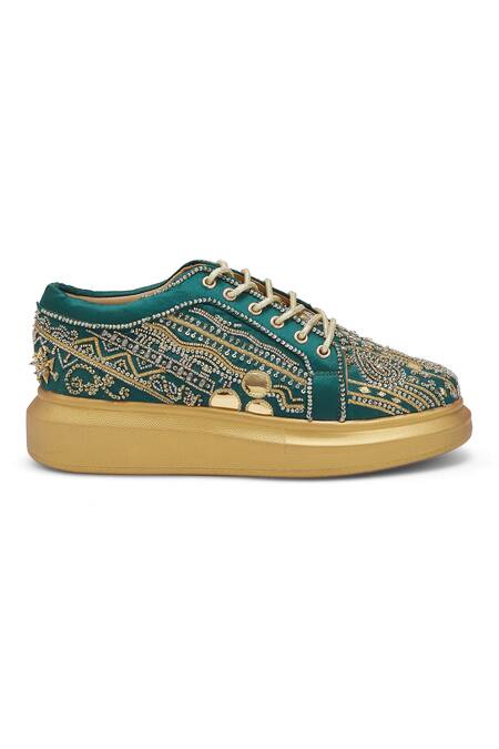 Buy Anaar Green Madam Martini Embellished Sneakers Online at Aza Fashions Buy_Anaar_Green Madam Martini Embellished Sneakers _Online_at_Aza_Fashions