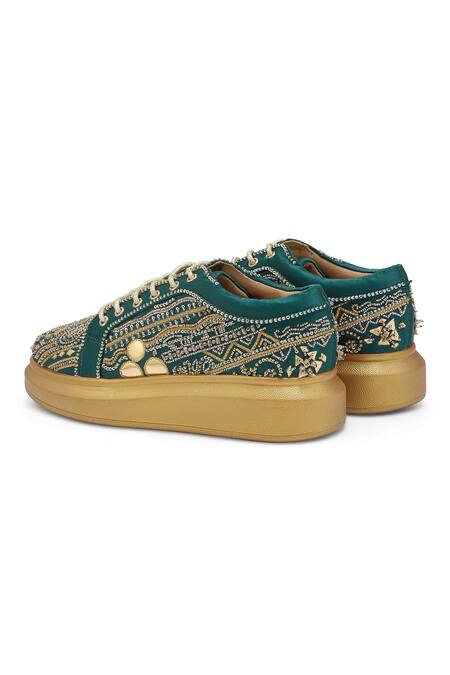 Anaar Green Madam Martini Embellished Sneakers at Aza Fashions Anaar_Green Madam Martini Embellished Sneakers _at_Aza_Fashions