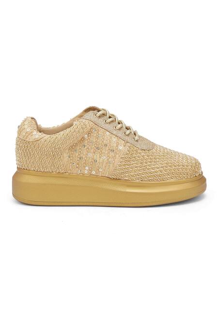 Buy_Anaar_Gold Theia Embroidered Sneakers_Online_at_Aza_Fashions