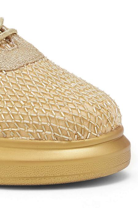 Shop_Anaar_Gold Theia Embroidered Sneakers_Online_at_Aza_Fashions