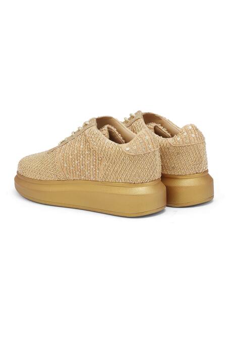 Anaar_Gold Theia Embroidered Sneakers_at_Aza_Fashions