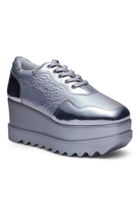 Anaar_Silver Boogie Textured Wedge Sneakers_Online_at_Aza_Fashions