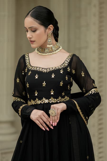Esha Koul Black Georgette, Organza, Linen Mirrors, Sequins, Anarkali With Dupatta Online at Aza Fashions Esha Koul_Black Georgette, Organza, Linen Mirrors, Sequins, Anarkali With Dupatta _Online_at_Aza_Fashions