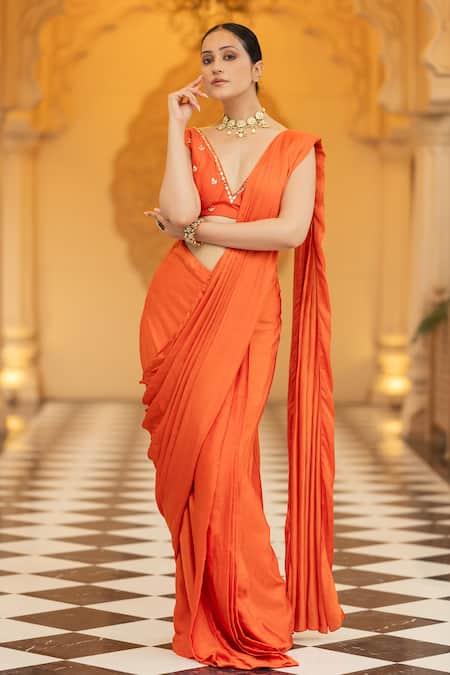 Esha Koul Pre-Draped Saree With Embroidered Blouse 
