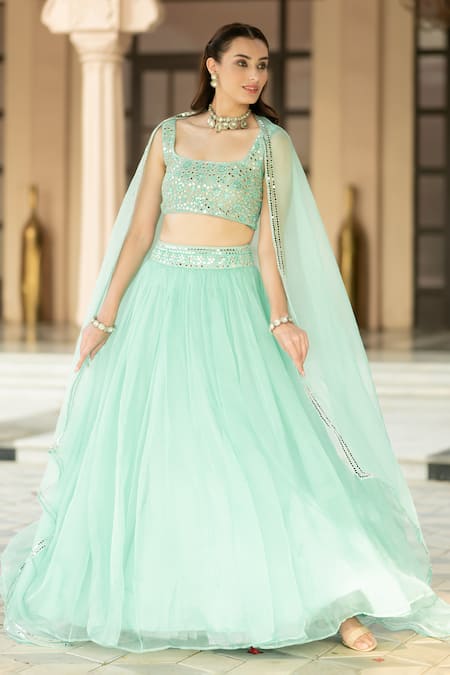 Esha Koul Mirror Embroidered Cape Lehenga Set 