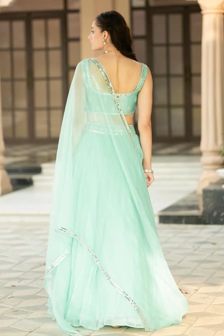 Esha Koul Mirror Embroidered Cape Lehenga Set 