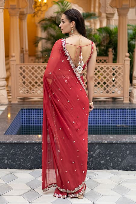 Esha Koul Mirror Embroidered Pre-Draped Saree With Blouse 