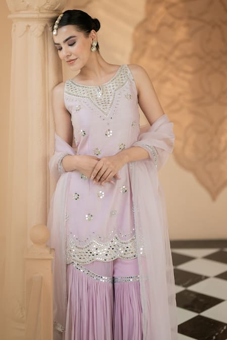 Buy Esha Koul Purple Georgette, Organza, Chanderi Mirrors, Embroidered Kurta Sharara Set Online at Aza Fashions Buy_Esha Koul_Purple Georgette, Organza, Chanderi Mirrors, Embroidered Kurta Sharara Set _Online_at_Aza_Fashions