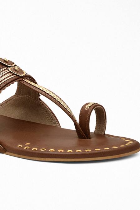 Signature Sole Brown Abstract Hand Embroidered Kolhapuri Flats at Aza Fashions Signature Sole_Brown Abstract Hand Embroidered Kolhapuri Flats _at_Aza_Fashions