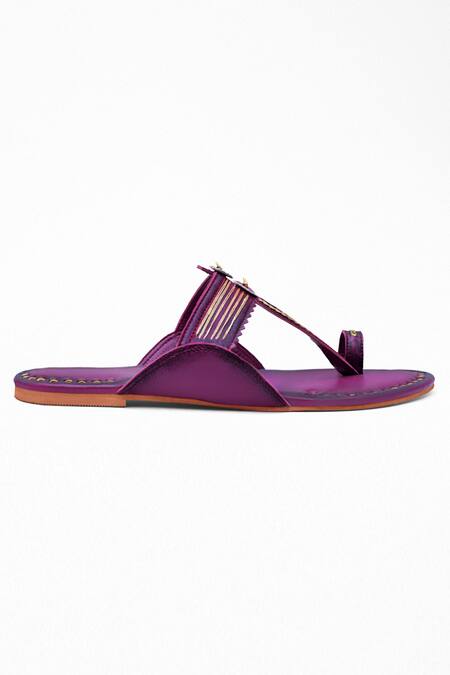 Buy_Signature Sole_Purple Hand Embroidery Kasab Kolhapuri Flats _Online_at_Aza_Fashions