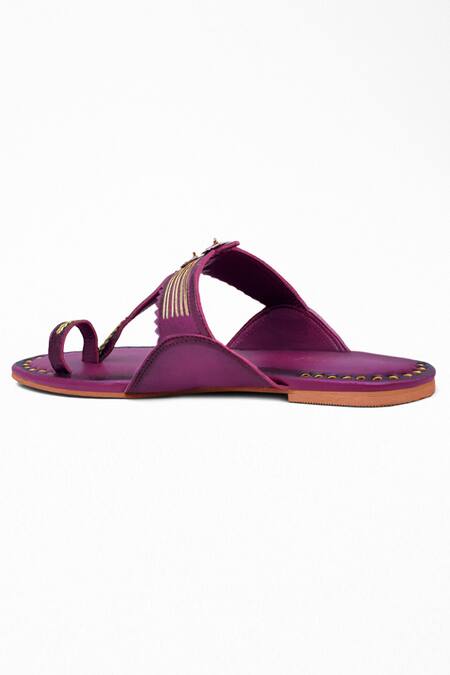 Shop_Signature Sole_Purple Hand Embroidery Kasab Kolhapuri Flats _Online_at_Aza_Fashions