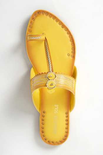 Signature Sole_Yellow Hand Embroidery Kasab Kolhapuris_Online_at_Aza_Fashions