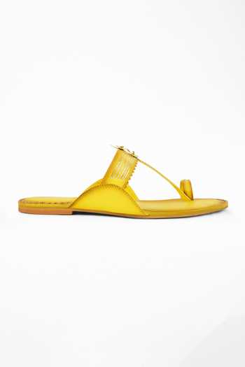 Buy_Signature Sole_Yellow Hand Embroidery Kasab Kolhapuris_Online_at_Aza_Fashions
