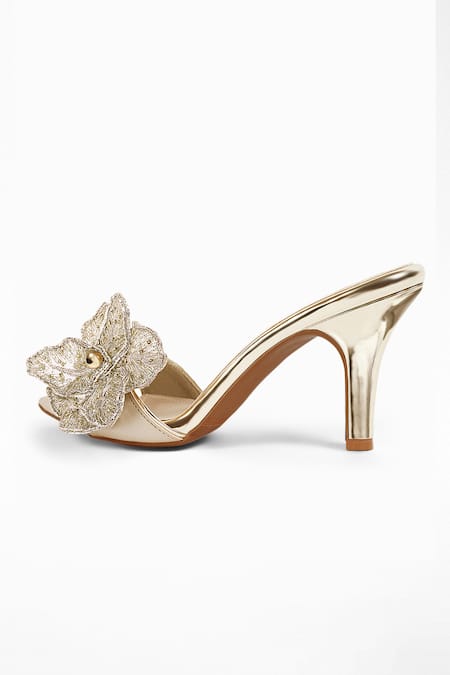 Shop Signature Sole Gold Embroidery 3d Hand Mule Heels Online at Aza Fashions Shop_Signature Sole_Gold Embroidery 3d Hand Mule Heels _Online_at_Aza_Fashions