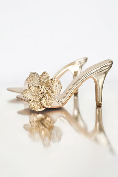 Signature Sole Gold Hand Embroidery 3d Mule Heels 