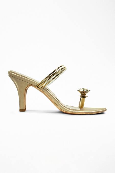 Shop Signature Sole Gold Diamonds Metallic Strap Heels Online at Aza Fashions Shop_Signature Sole_Gold Diamonds Metallic Strap Heels _Online_at_Aza_Fashions