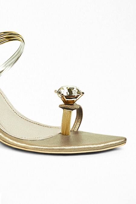 Signature Sole Gold Diamonds Metallic Strap Heels at Aza Fashions Signature Sole_Gold Diamonds Metallic Strap Heels _at_Aza_Fashions