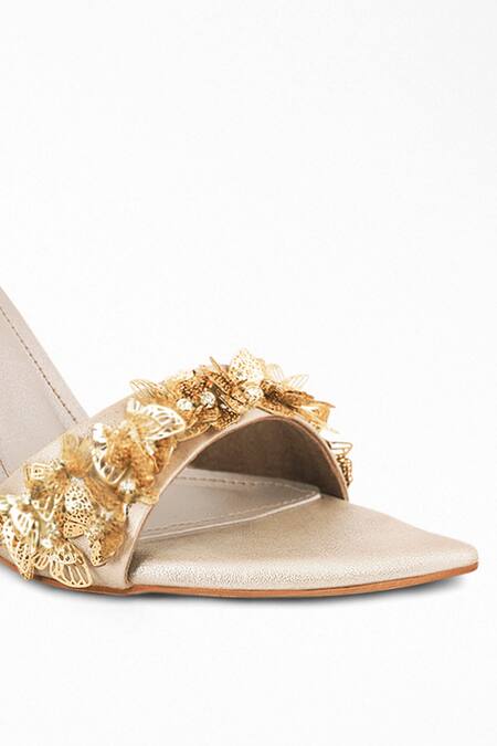 Signature Sole Gold Embroidery Butterfly Strap Heels at Aza Fashions Signature Sole_Gold Embroidery Butterfly Strap Heels _at_Aza_Fashions