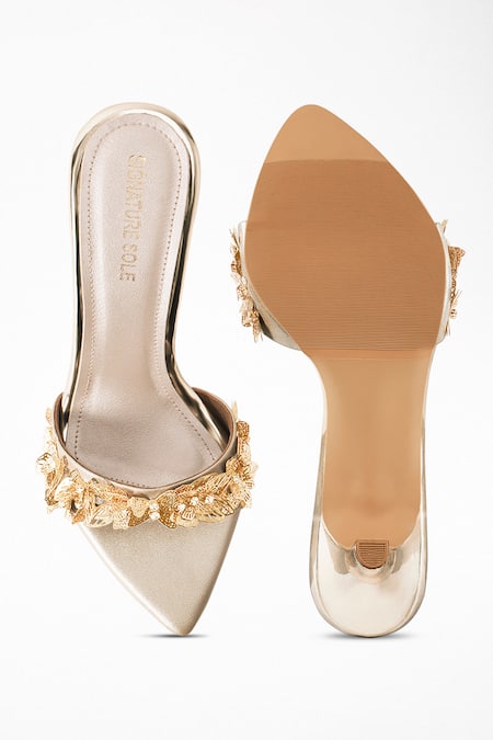 Signature Sole Gold Embroidery Butterfly Strap Heels Online at Aza Fashions Signature Sole_Gold Embroidery Butterfly Strap Heels _Online_at_Aza_Fashions