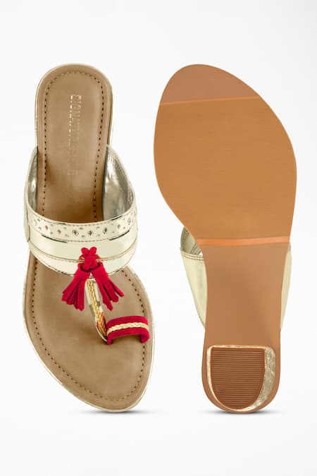 Signature Sole_Gold Tassels Detail Strap Block Heels _Online_at_Aza_Fashions