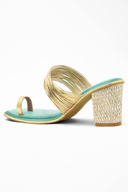 Buy Signature Sole Green Metallic Chudi Strap Block Heels Online at Aza Fashions Buy_Signature Sole_Green Metallic Chudi Strap Block Heels _Online_at_Aza_Fashions