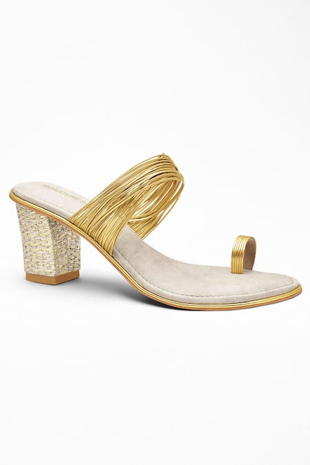 Signature Sole Chudi Metallic Strap Block Heels 