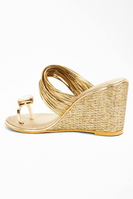 Signature Sole Gold Crystals Embellished Wedge Sandals Online at Aza Fashions Signature Sole_Gold Crystals Embellished Wedge Sandals_Online_at_Aza_Fashions
