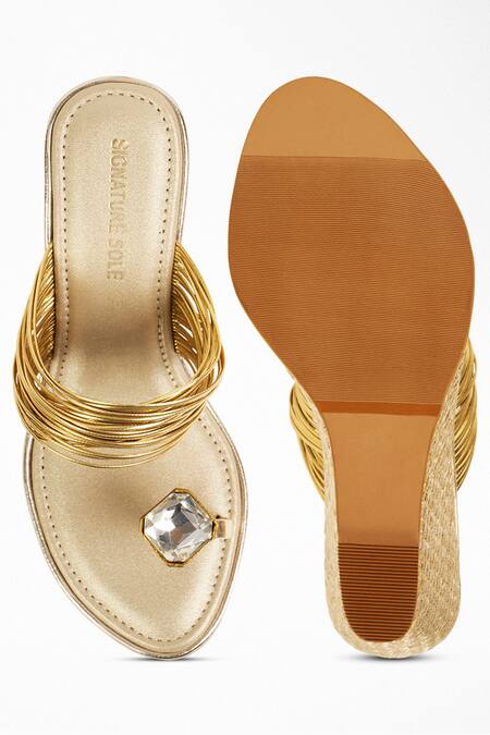 Shop Signature Sole Gold Crystals Embellished Wedge Sandals at Aza Fashions Shop_Signature Sole_Gold Crystals Embellished Wedge Sandals_at_Aza_Fashions